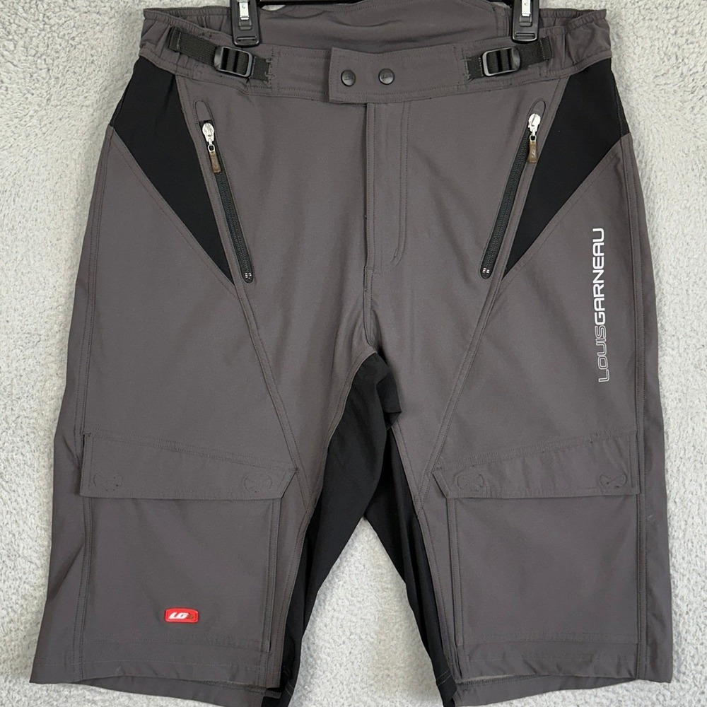 Louis Garneau Mountain Bike Shorts Mens XL Grey Black MTB Trail Cycling Cargo